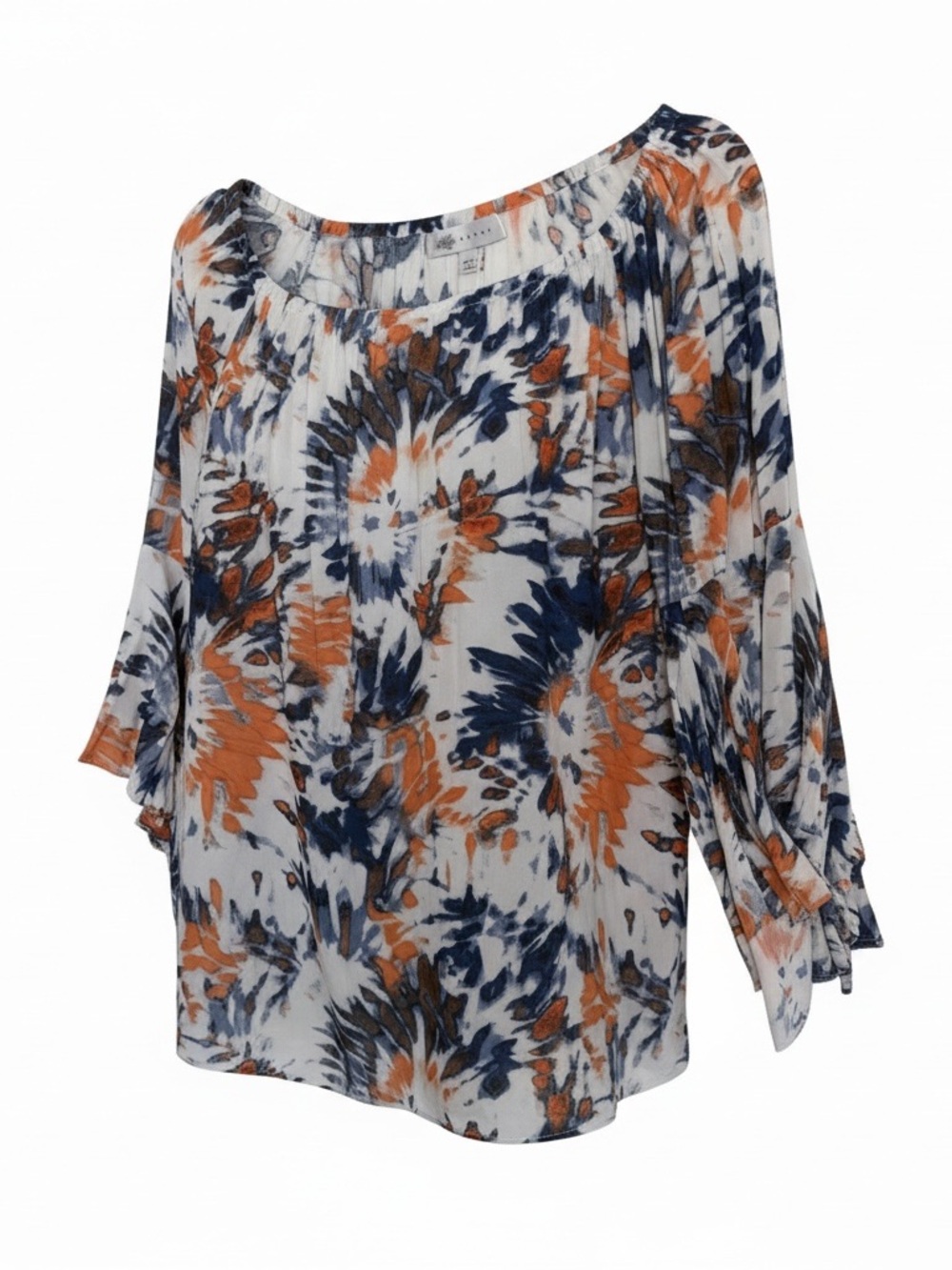 Fever White Blouse with Navy & Orange Floral Tie-Dye